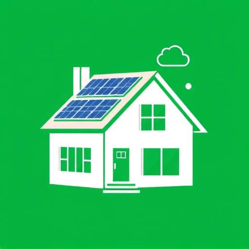 Icona di una casa con il tetto coperto di pannelli solari, simbolo della progettazione integrata e della sostenibilit&agrave; domestica.