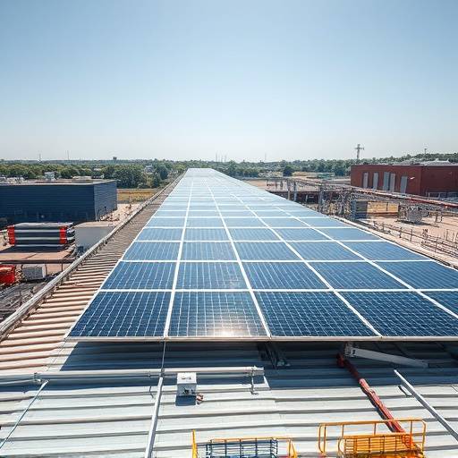 Immagine di pannelli solari installati sul tetto di una fabbrica