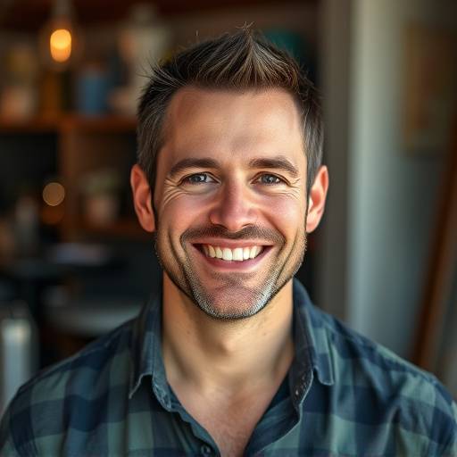 Ritratto sorridente di Marco Rossi, imprenditore locale che ha beneficiato dei servizi di Innovazione Sostenibile.